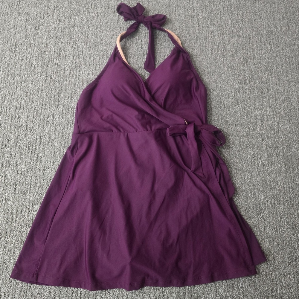 J.Crew 10 Iris Purple Halter Wrap Swim Dress One Piece Swimsuit Skirted